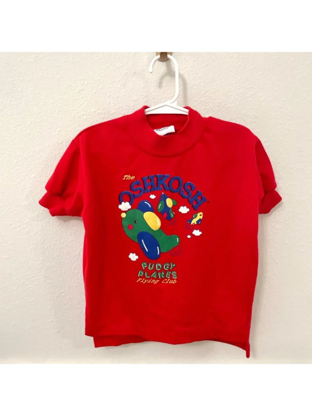 Vintage Y2K Oshkosh B'Gosh Pudgy Planes Flying Club Short Sleeve Top 4T Red